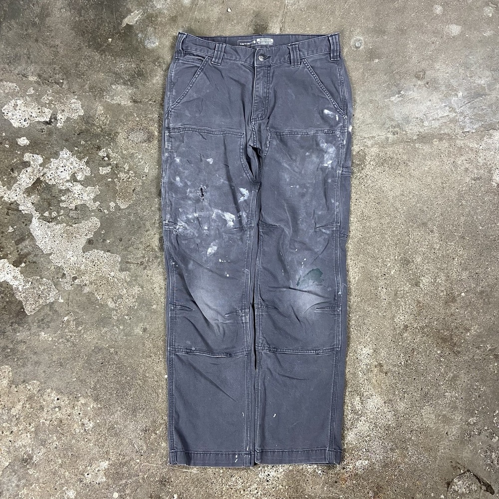 Carhartt Rugged Flex Double Front Canvas Pants Size 30x30 Gray Relaxed Distress